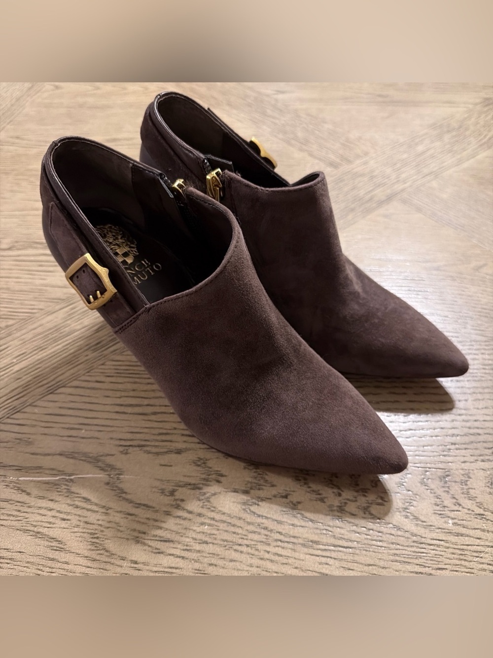$139 NEW Vince Camuto Kreitha Suede High Heel Shootie Boot size 6 in root beer